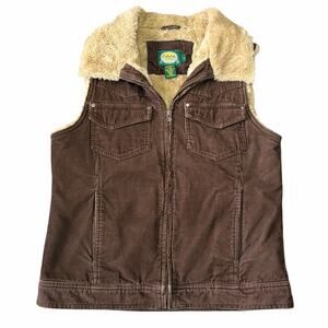 Cabela's For Women Faux Fur Corduroy Vest Medium Brown Vintage Retro Outdoor